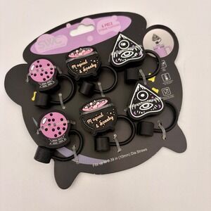 Sip With Color Halloween Straw Toppers 6pc Silicone 10mm Cauldron Planchette NEW